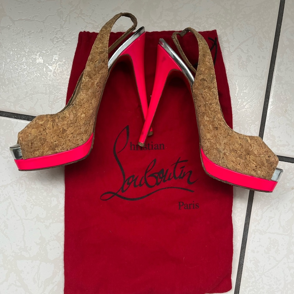 Christian Louboutin Cork slingback heels